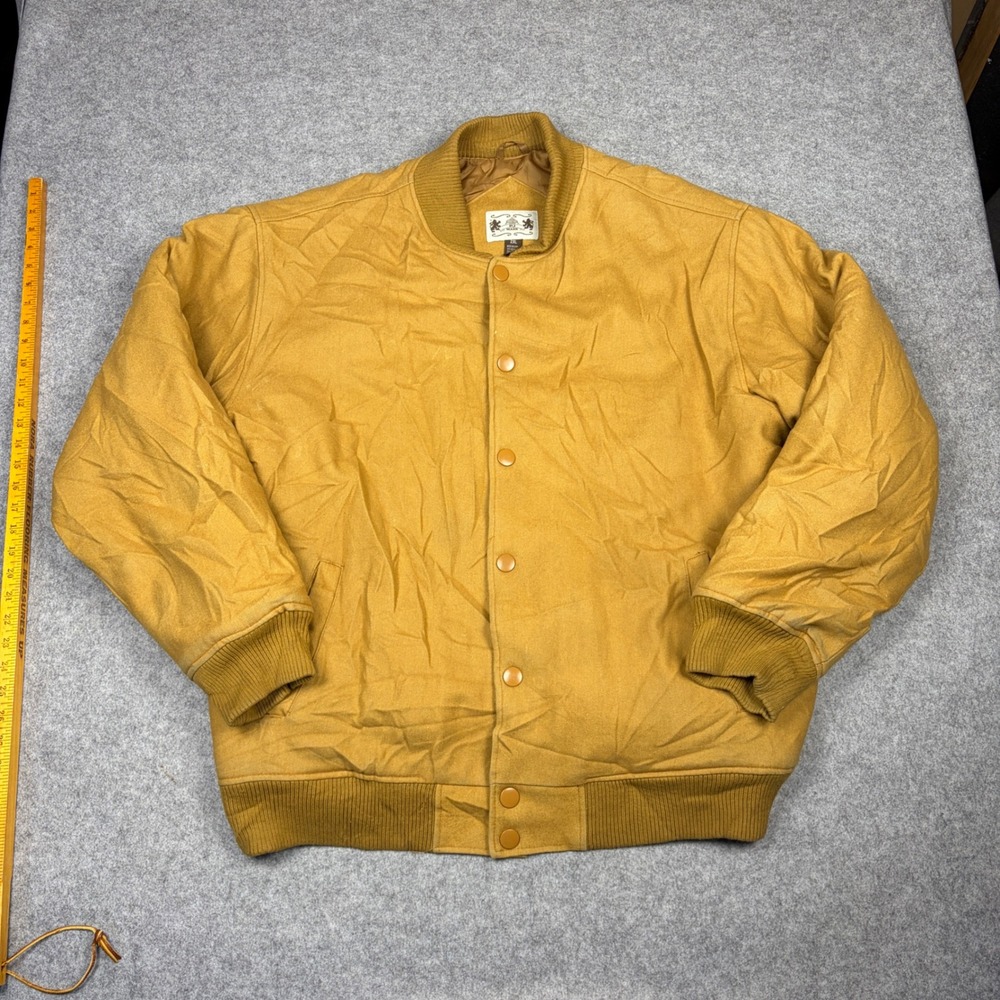 PJ Mark Mens 2XL Mustard Yellow Wool Blend Varsity Bomber Jacket Snap Front